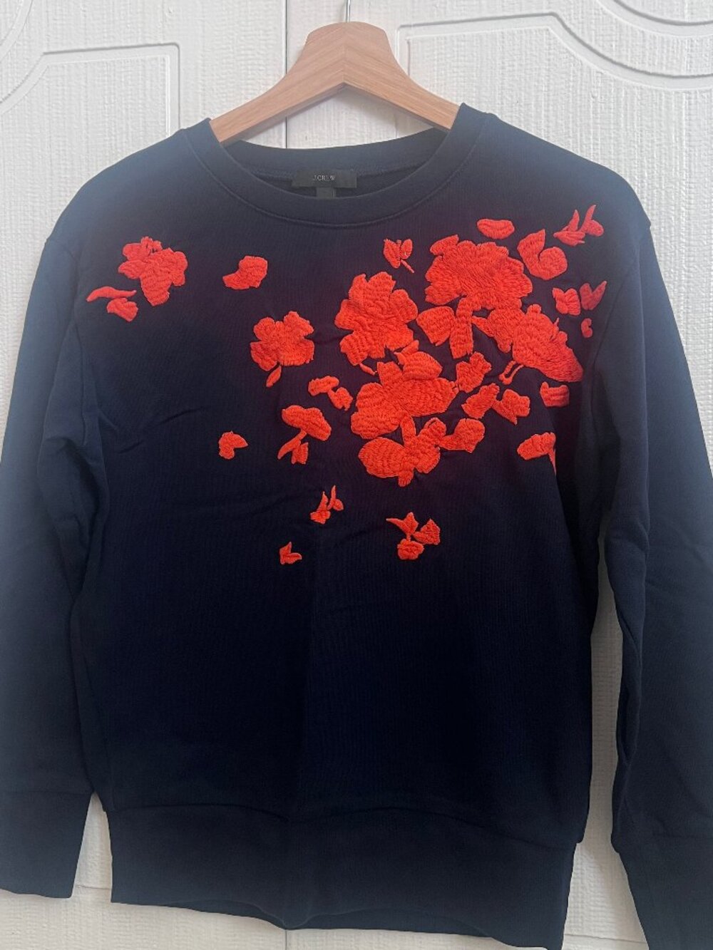 J. Crew Embroidered Pullover Navy and Orange XS